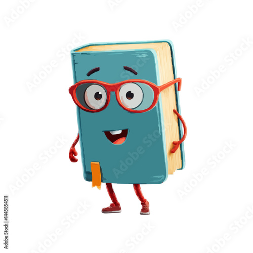 Animated book character with glasses 