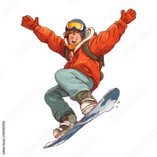 A snowboarder with an exciting leap on the slope 