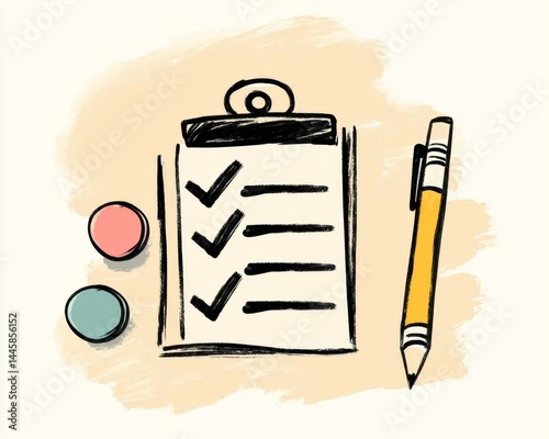 Creative depiction of a task list with checkmarks and a pencil for note-taking.