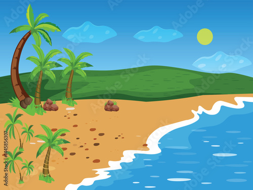Beautiful seaside illustration for summer vacation themes