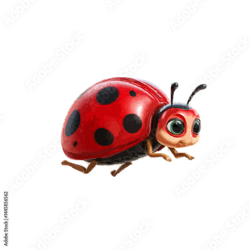 Cute cartoon ladybug with big eyes and red shell
