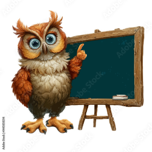 Wise Owl teaching in front of a Chalkboard