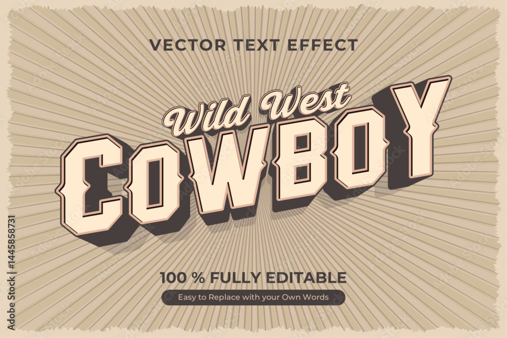 Editable Wild West Cowboy vector text effect. Perfect for vintage designs.