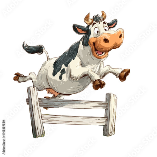 Jumping cow over fence