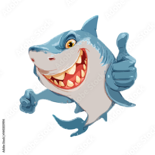A happy shark giving thumbs up 