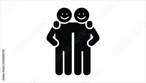 Friendship Silhouette Icon – Two Happy People Hugging Each Other Vector Illustration

