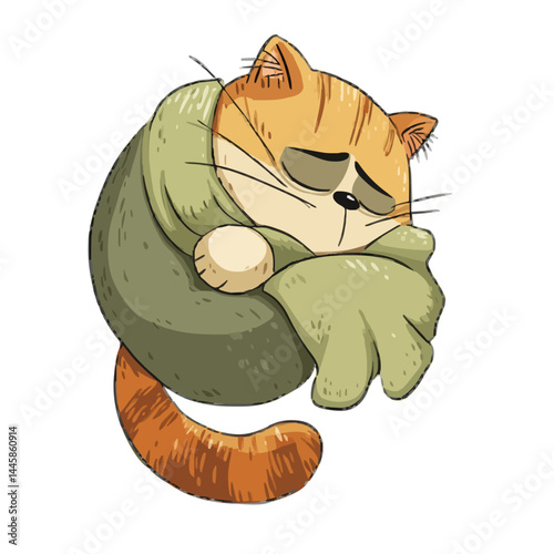 Cute ginger cat sleeping under a blanket 