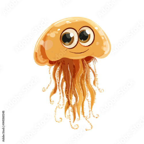 A delightful cartoon jellyfish smiling with happiness