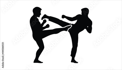 Martial Arts Fighters Silhouette – Kickboxing Match Vector Illustration