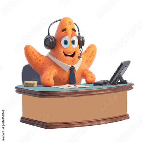 A cartoon starfish working at a desk 