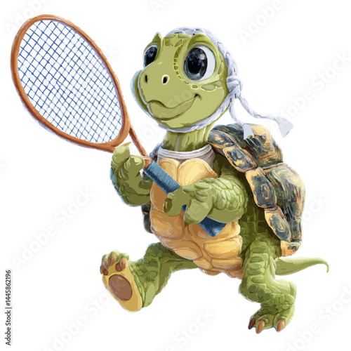 Cute Turtle playing Tennis