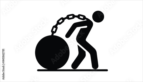 Burden and Stress Concept – Person Chained to Ball Silhouette Vector Illustration