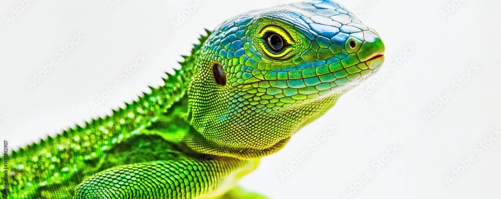 Obraz premium A close up portrait of a vibrant green and blue lizard