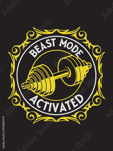 "Beast Mode Activated Fitness T-Shirt Design | Motivational Gym Tee Graphic | Workout Apparel Illustration for Activewear & Sportswear"

