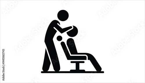Barber Giving Haircut or Beard Trim Reclined Chair Vector Icon