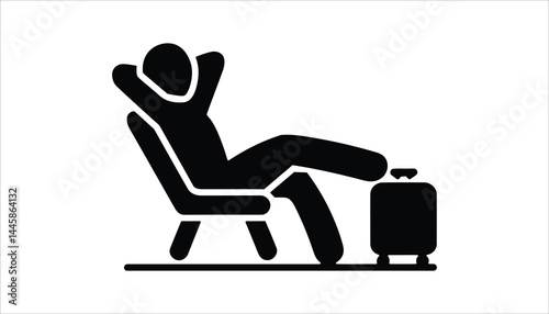 Traveler Relaxing with Suitcase in Lounge Chair Vector Icon