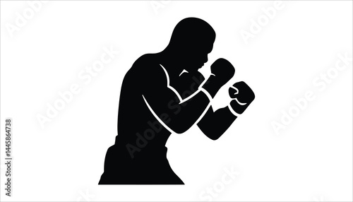 Boxer Fighter Silhouette in Guard Stance Vector Illustration