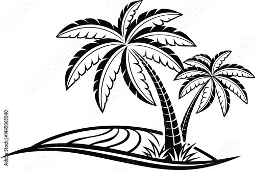 Minimalist Palm Tree Silhouette Icon – Tropical Beach Vector Illustration