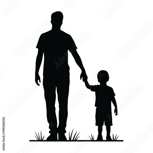Father and Son Silhouette Walking – Family Bond Vector