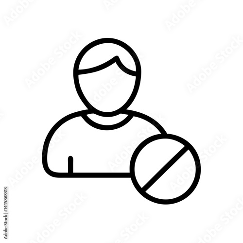 Block user icon symbol with a user and prohibition sign on white background with copy space