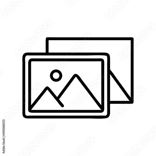 Media gallery icon symbol with two picture frames on white background with copy space