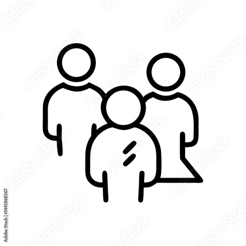 Leave group icon symbol with three users where one user is standing out on white background with copy space