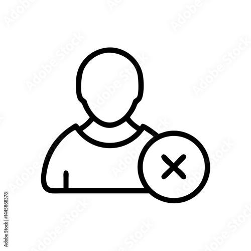 Remove friend icon symbol with a user and a cross mark on white background with copy space