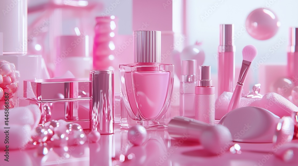 Different Cosmetic Products and Accessories in Pink Different Cosmetic Products and Accessories in Pink