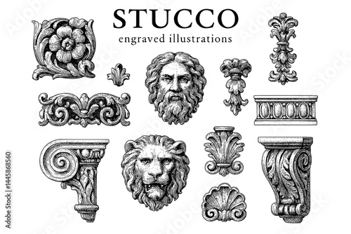 Exquisite collection of stucco engravings showcasing intricate designs and classic motifs for artistic inspiration