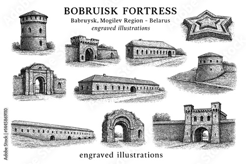 Exploring the historic engravings of Bobruisk Fortress showcasing its stunning architecture and military history in Belarus