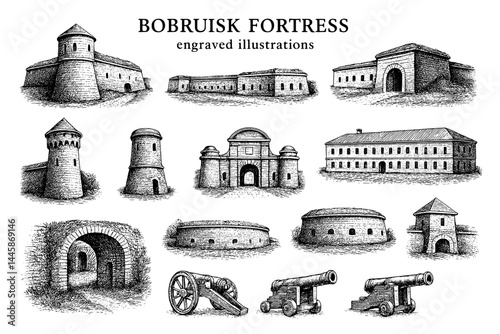 Exploring the historical engravings of Bobruisk Fortress showcasing remarkable architecture and ancient cannons