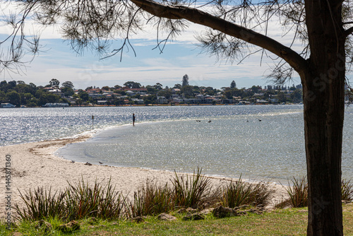 Obraz na płótnie The incoming tide encroaching on the sandbar at Point Walter Reserve (Dyoondalup) on the Swan River, Perth, Western Australia, WA, Australia w salonie