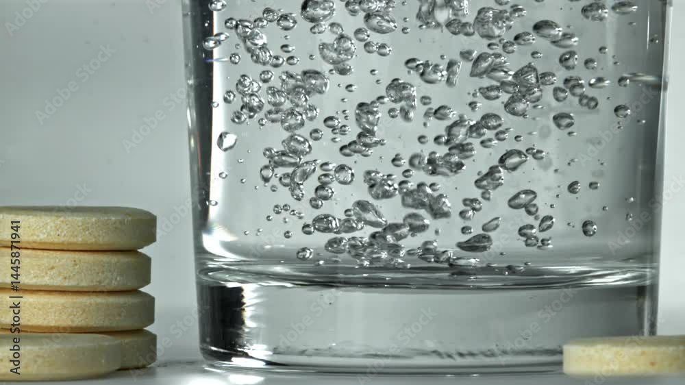 Air bubbles in a glass of water. Filmed on a high-speed camera at 1000 fps. High quality FullHD footage