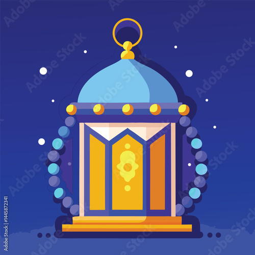 A lantern and rosary. An illuminated Arabic lantern vector
