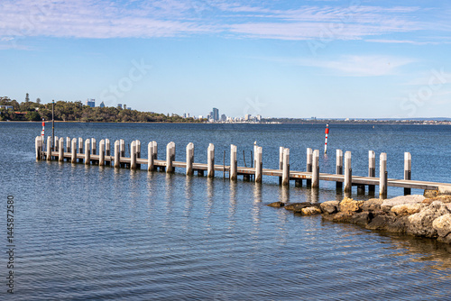 Obraz na płótnie A wooden jetty at Point Walter Reserve (Dyoondalup) on the Swan River, Perth, Western Australia, WA, Australia w salonie