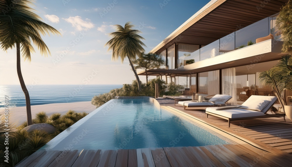 Fototapeta premium luxury beach sea view pool villa ing