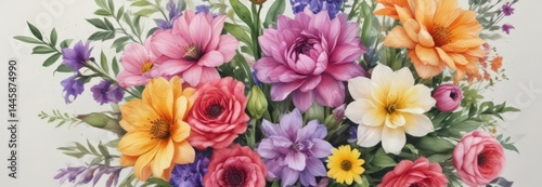 Vibrant spring bouquet, watercolor painted flowers ,  painting,  texture,  artistic