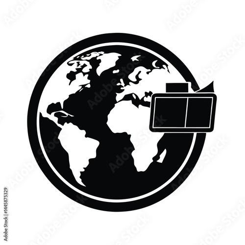journalist element isolated world map on screen on white background