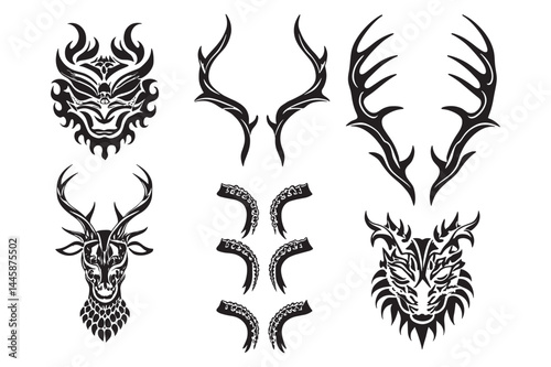 Dark Fantasy Demon Horns Vector Set 