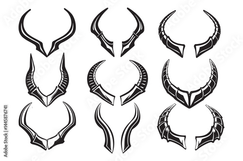 Dark Fantasy Demon Horns Vector Set 
