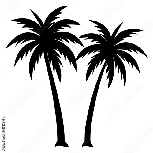 2 palm tree silhouette isolated on white background