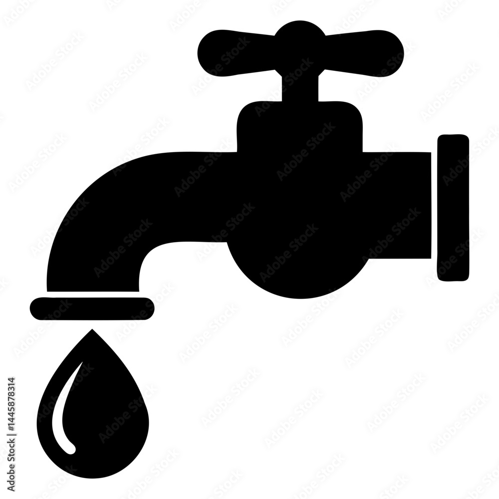 Black Faucet Silhouette Icon with Dripping Water on Transparent Background Black Faucet Silhouette Icon with Dripping Water on Transparent Background