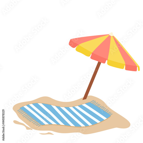 beach chairs and umbrella illustration