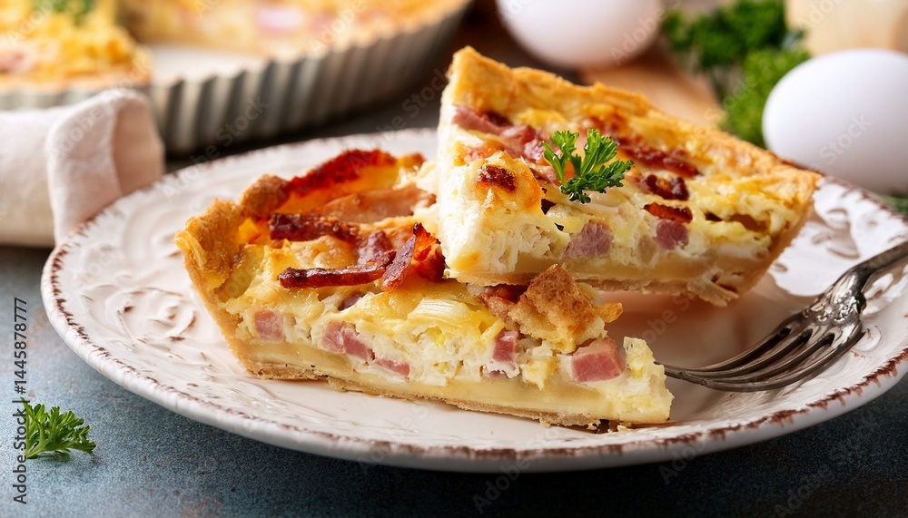 pieces of quiche lorraine with bacon and cheese pieces of quiche lorraine with bacon and cheese