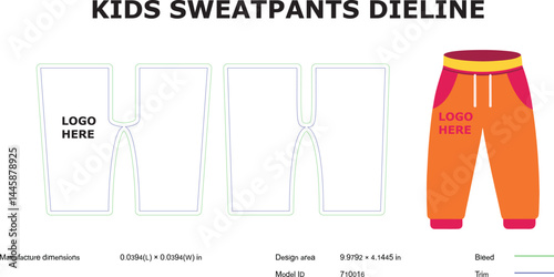 Kids Sweatpants Dieline Template Design, Measurements, Branding