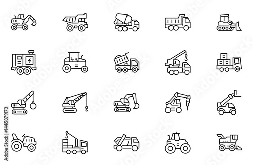 Construction machinery line icons set. Construction Linear icon collection. Editable stroke. Vector illustration