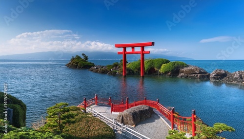 red torii gate on benten island nachi katsuura wakayama prefecture japan