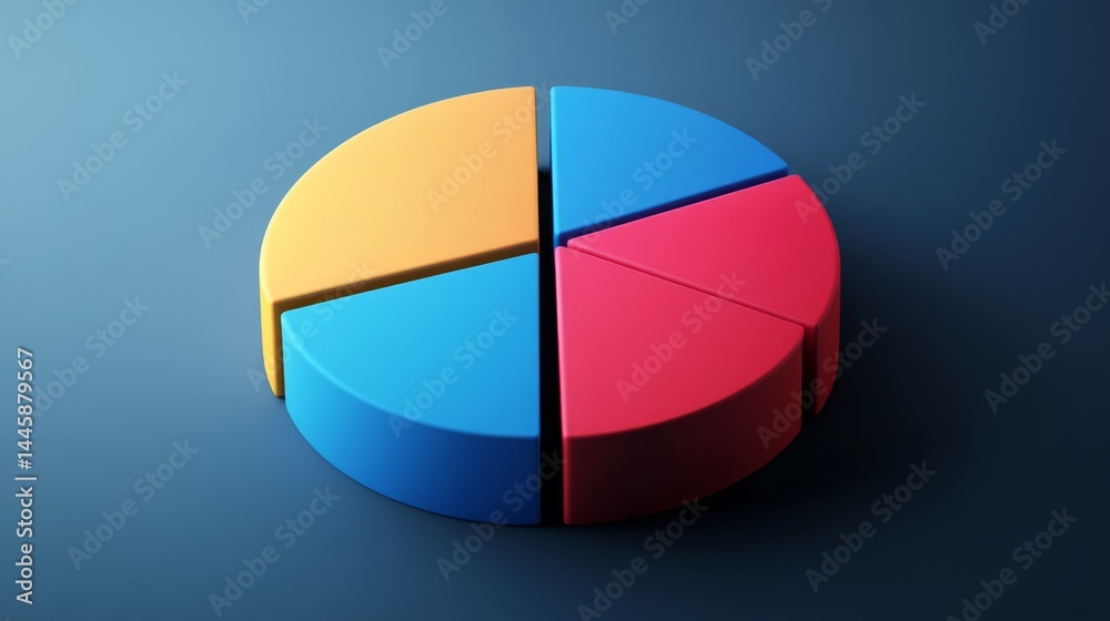 Obraz premium Simple D pie chart with subtle shadowing and clean part labels