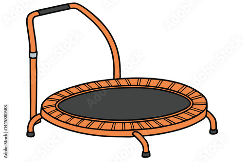 60 Small indoor trampoline, orange frame, black jumping surface, safety handle, exercise equipment, minimalist design, isolated on white background, product photography, fitness accessory, compact, fo