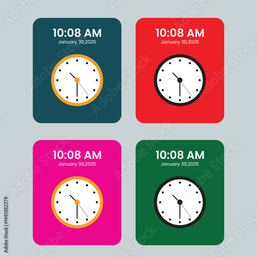 Old analogue clock illustration with  variations and digital time stock illustration
